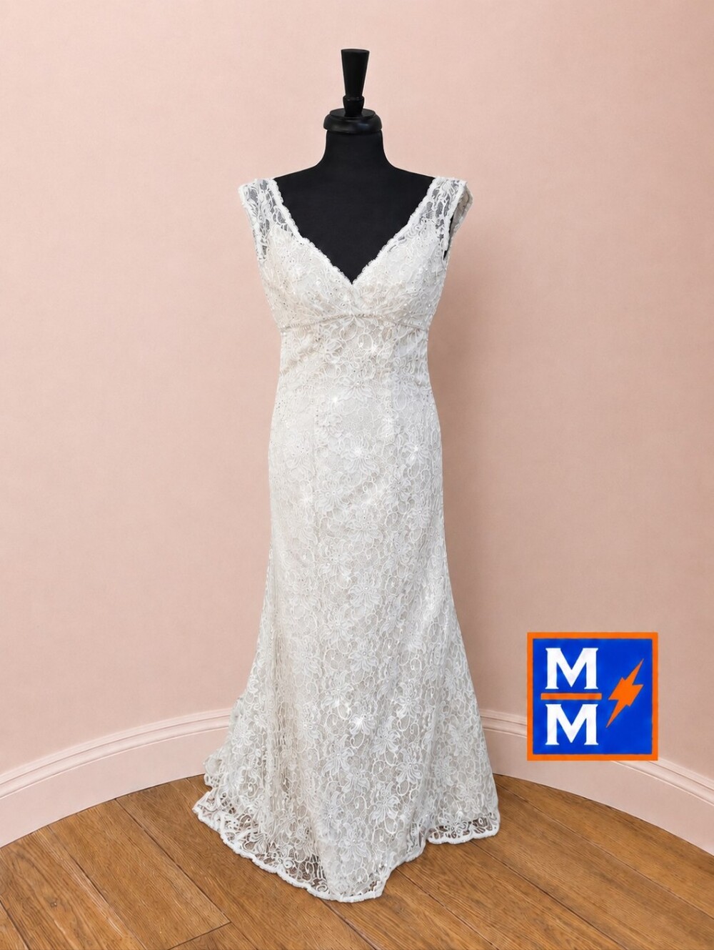 🎥 VIDEO! David's Bridal T9612 Ivory Beaded Lace Wedding Gown Sz 2